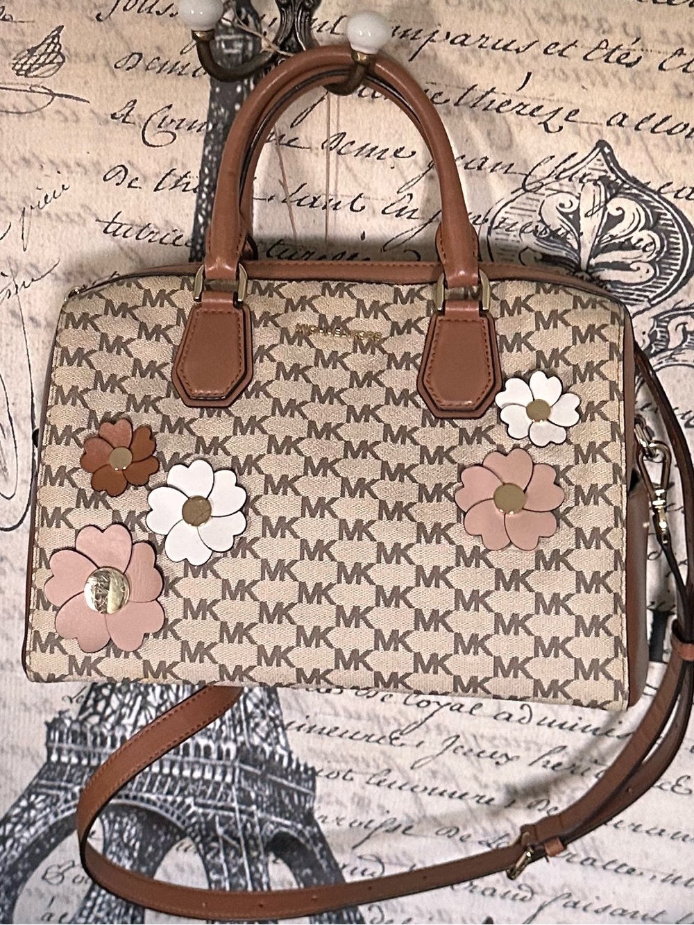 Monogram Floral Appliqué Satchel Mercier - Picture 9 of 13